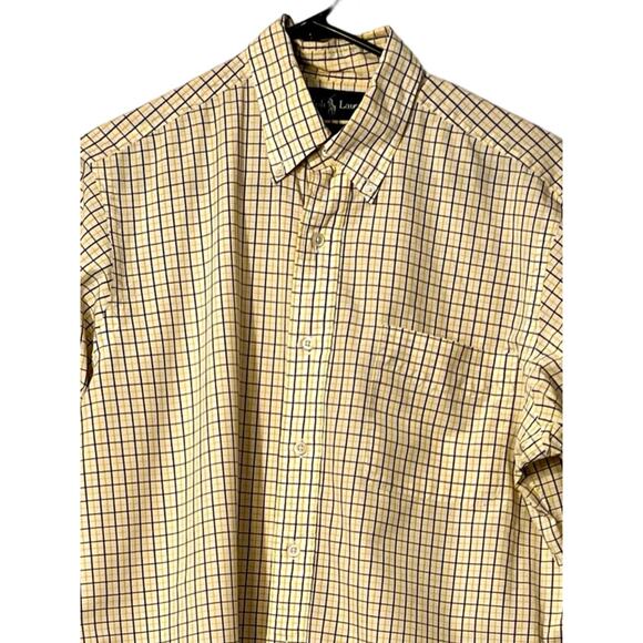 Ralph Lauren Mens Long Sleeve Shirt Size 15.5 Yellow Blue Plaid Blue Label Colla - Picture 8 of 10